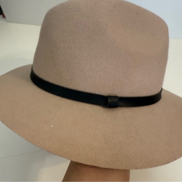 Light Brown 100% Wool Wide Brim Fedora Hat Belted Brim Band - Picture 2 of 6